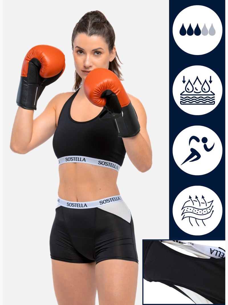 Boxer Menstruel de sport - N°12 - Femme et Adolescente - Flux moyen - SORIO Noir - Kiabi