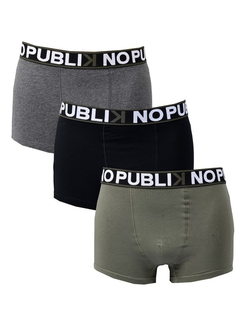 Boxer No Publik en Coton - Pack de 3 Noir Vert Gris - Kiabi