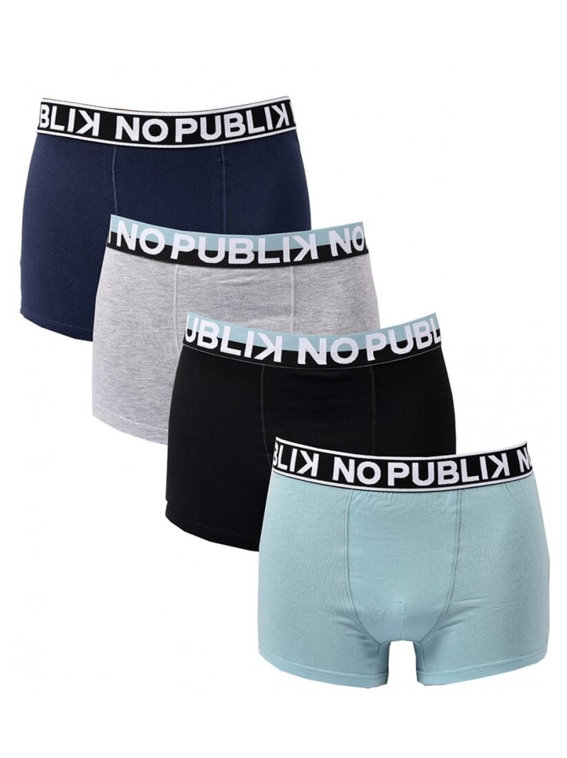 Boxer No Publik en Coton - Pack de 4 Bleu Gris clair Noir - Kiabi