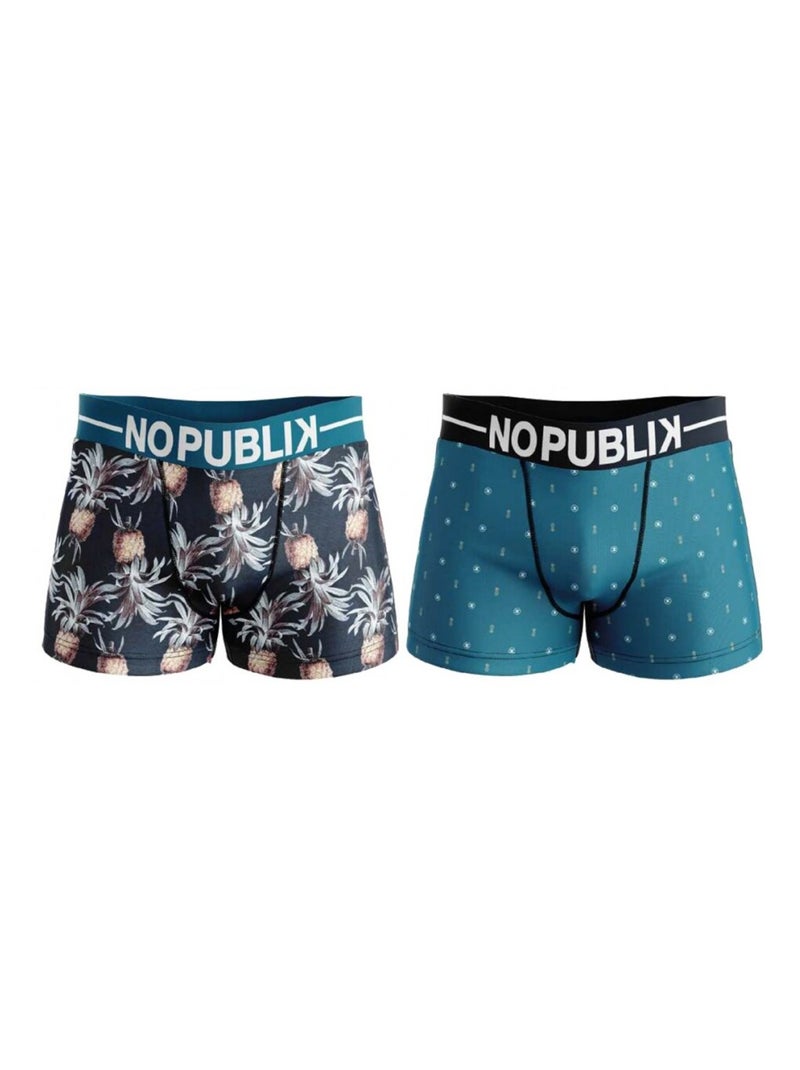 Boxer No Publik en Microfibre - Pack de 2 Bleu méditerranée - Kiabi