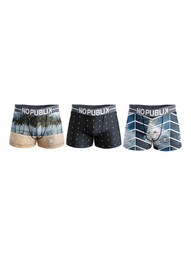 Boxer No Publik en Microfibre - Pack de 3 Bleu Multicolore Gris - Kiabi