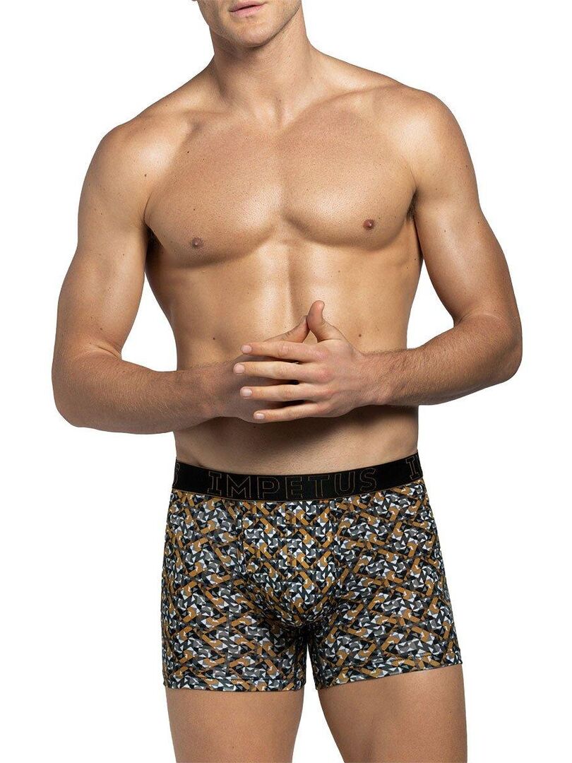 Boxer Venise en coton et lyocell à motif graphique Jaune - Kiabi