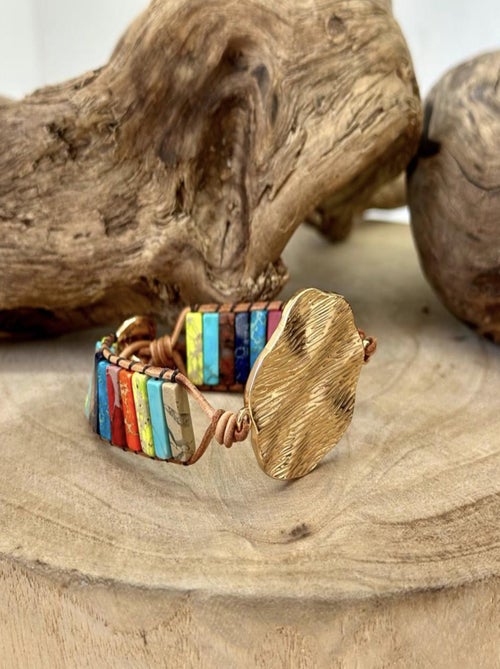 Bracelet 7 chakras en plaqué or - Kiabi