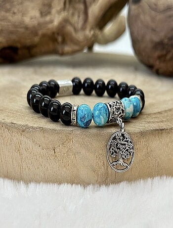 Bracelet arbre de vie en obsidienne