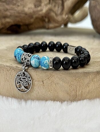 Bracelet arbre de vie en obsidienne