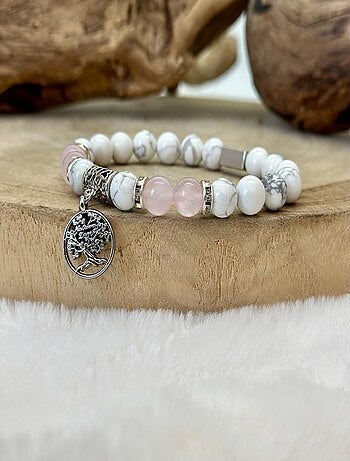 Bracelet Arbre de Vie: Howlite & Quartz