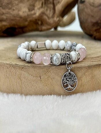 Bracelet Arbre de Vie: Howlite & Quartz