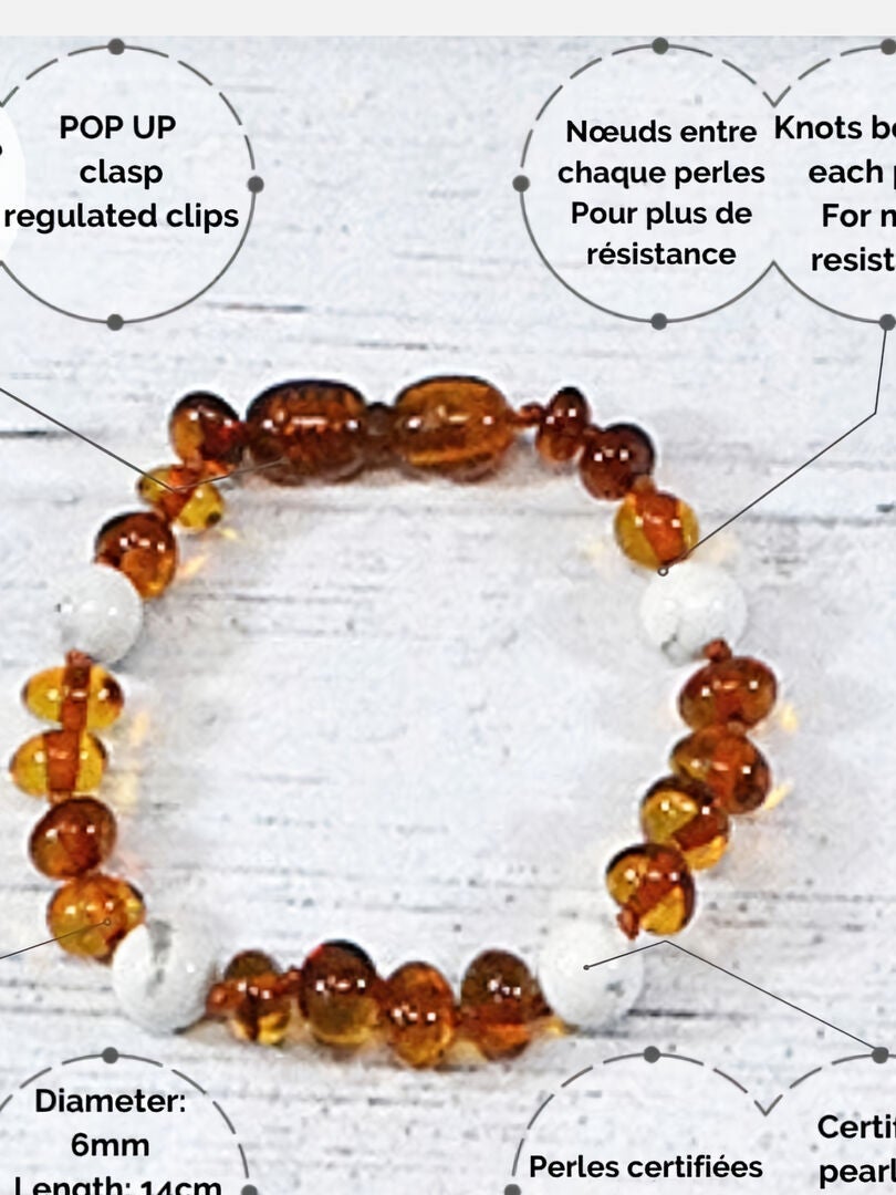 Bracelet Perles 6mm En Howlite Blanc Et Œil De Tigre - élastique Stretch, Fait Main