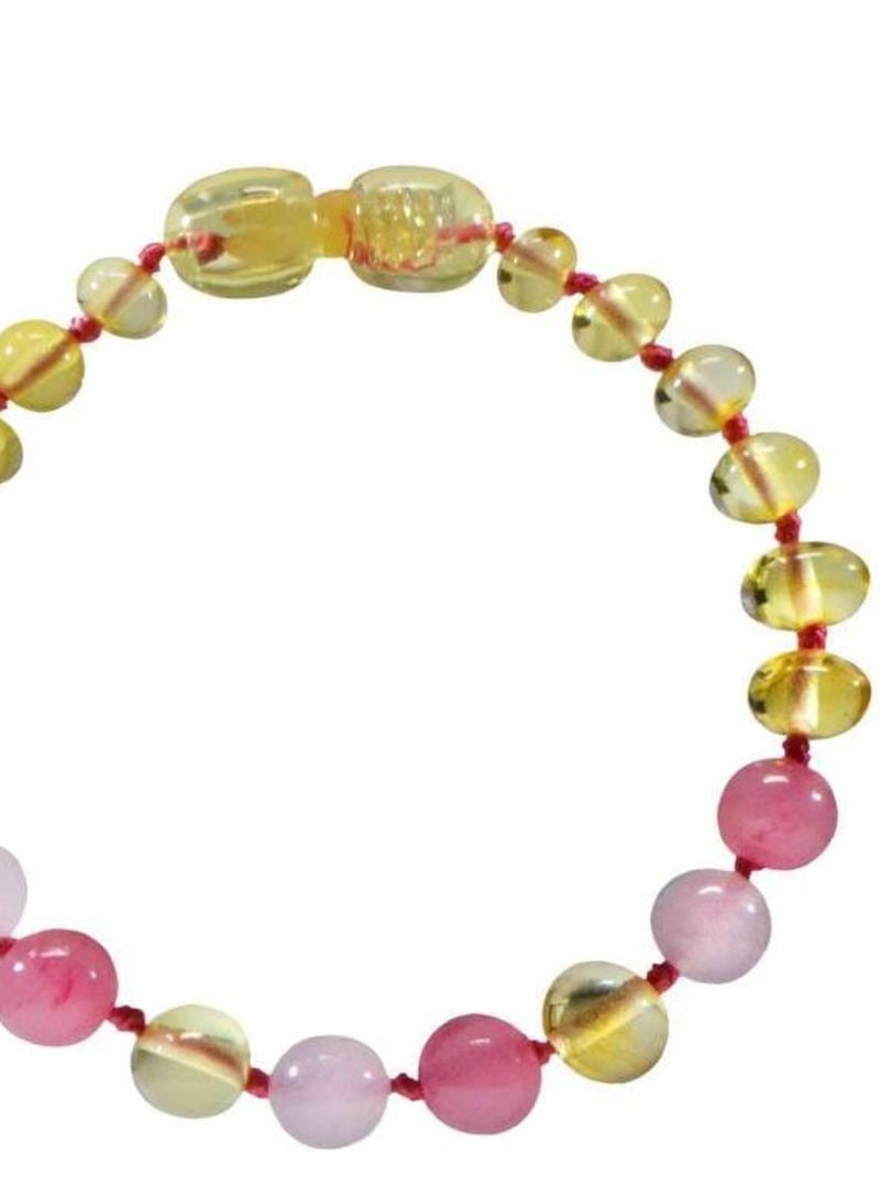 Bracelet bébé - Ambre et pierres naturelles - Ambre Lemon / Quartz rose / Calcédoine Rose - Kiabi