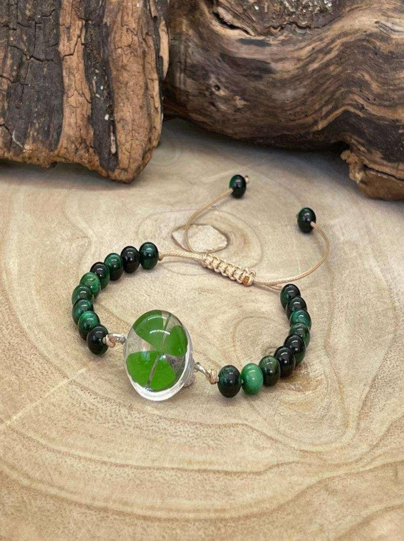 Bracelet chance en oeil de tigre Vert - Kiabi