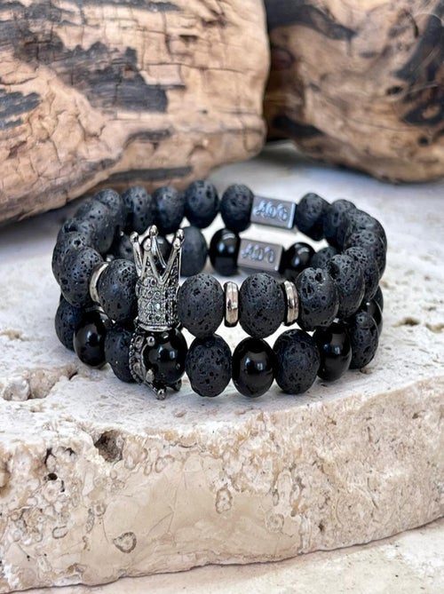 Bracelet couple REY en pierre de lave - Kiabi