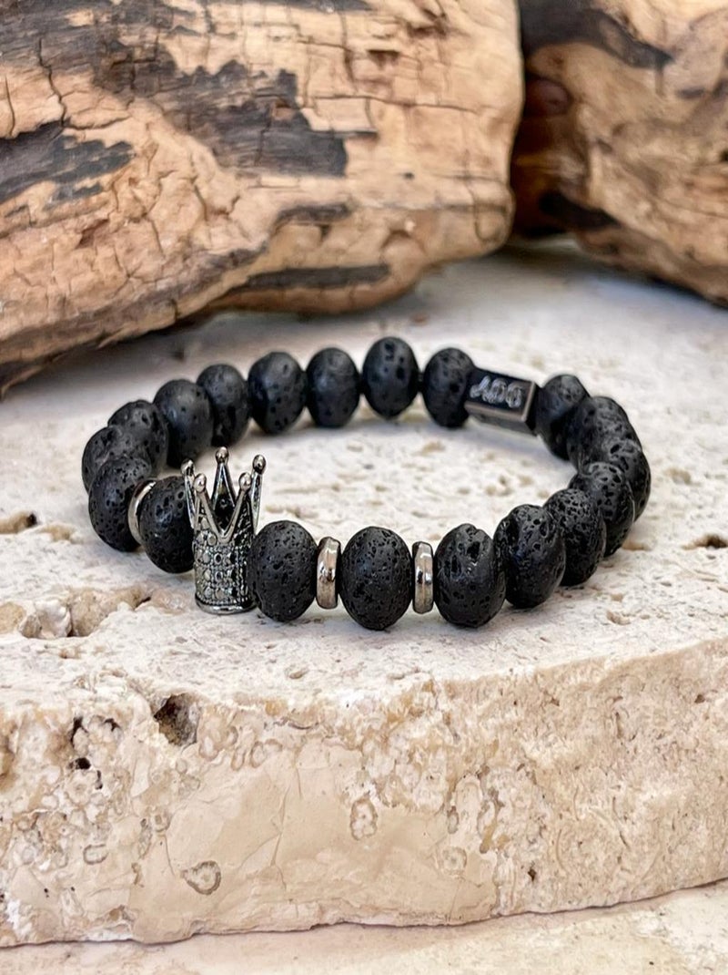 Bracelet couple REY en pierre de lave Noir - Kiabi
