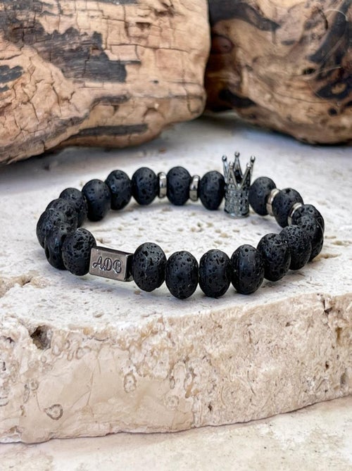 Bracelet couple REY en pierre de lave - Kiabi