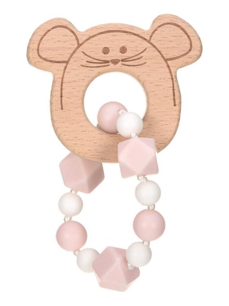 Bracelet de dentition en bois et silicone Souris Rose - Kiabi