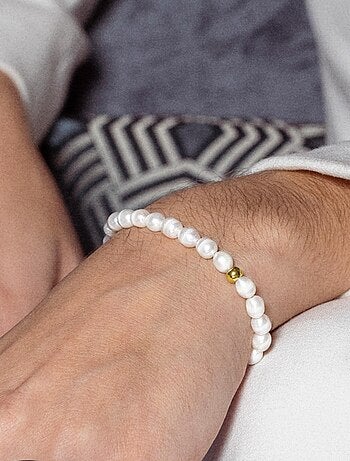 Bracelet de perles blanches Luxenter en or jaune 18 carats - Unwe