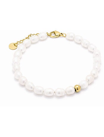 Bracelet de perles blanches Luxenter et plaqué or 18k - Unwe