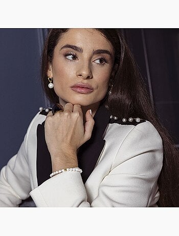 Bracelet de perles blanches Luxenter et plaqué or 18k - Unwe