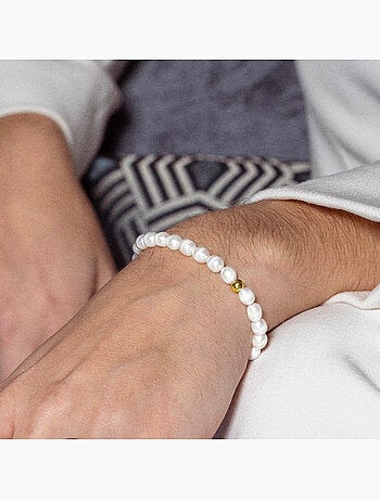 Bracelet de perles blanches Luxenter et plaqué or 18k - Unwe