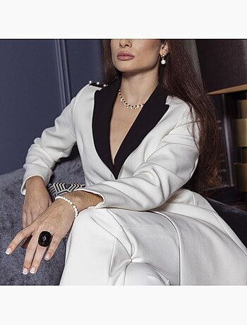 Bracelet de perles blanches Luxenter et plaqué or 18k - Unwe