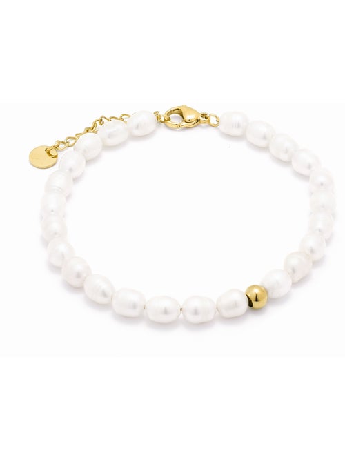 Bracelet de perles blanches Luxenter et plaqué or 18k - Unwe - Kiabi