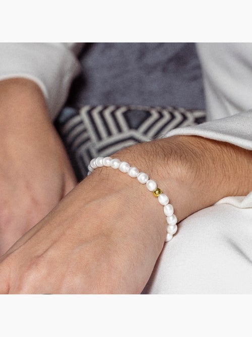 Bracelet de perles blanches Luxenter et plaqué or 18k - Unwe - Kiabi