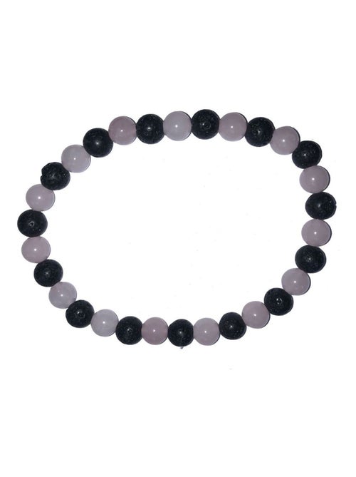 Bracelet élastique en Pierre de Lave et Quartz Rose - Kiabi
