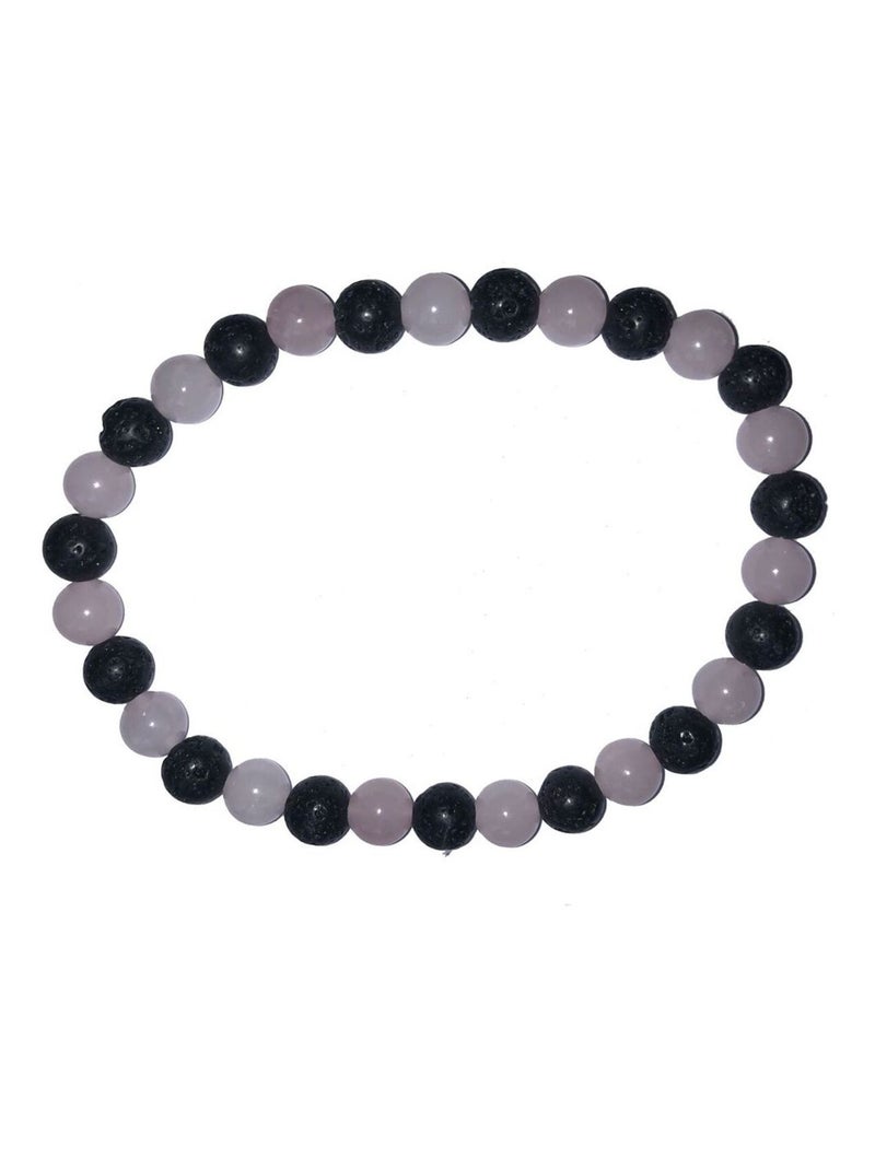 Bracelet élastique en Pierre de Lave et Quartz Rose Noir - Kiabi