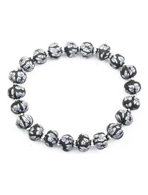 Bracelet élastique perles fleurs et perle cristal, Bijoucolor - Kiabi