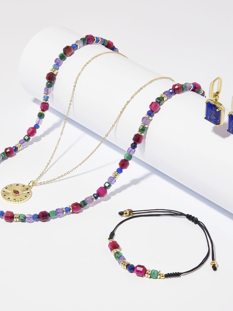 Bracelet en argent 925 Luxenter avec pierre naturelle multicolore et plaqué or 18k - Asela Multicolore - Kiabi