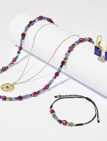 Bracelet en argent 925 Luxenter avec pierre naturelle multicolore finie en or jaune 18K - Asela