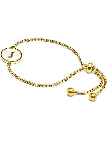 Bracelet en nacre blanc fini en or jaune 18K - lettre J de l’alphabet