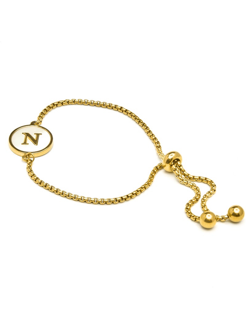 Bracelet en nacre blanc fini en or jaune 18K - lettre N de l’alphabet Argenté - Kiabi