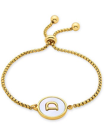 Bracelet en nacre blanche fini en or jaune 18 carats - lettre D de l’alphabet