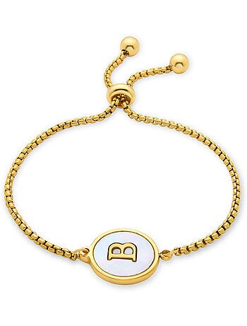 Bracelet en nacre blanche fini en or jaune 18K - lettre B de l’alphabet