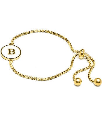 Bracelet en nacre blanche fini en or jaune 18K - lettre B de l’alphabet