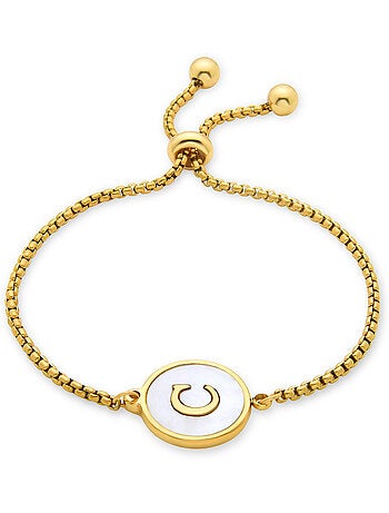 Bracelet en nacre blanche fini en or jaune 18K - lettre C de l’alphabet