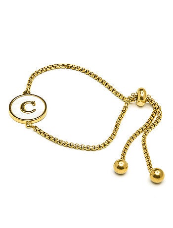 Bracelet en nacre blanche fini en or jaune 18K - lettre C de l’alphabet