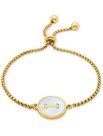 Bracelet en nacre blanche fini en or jaune 18K - Lettre de l’alphabet I