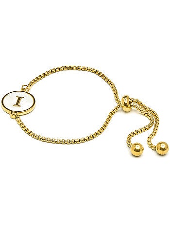Bracelet en nacre blanche fini en or jaune 18K - Lettre de l’alphabet I