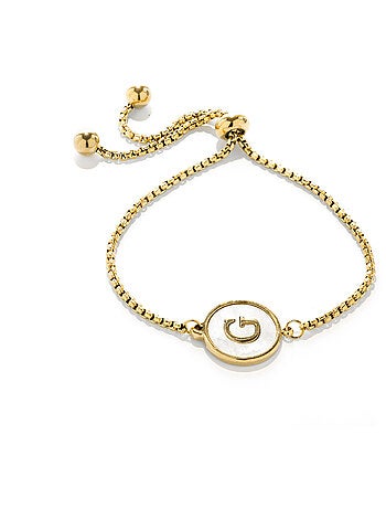 Bracelet en nacre blanche fini en or jaune 18K - lettre G de l’alphabet