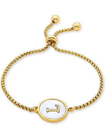 Bracelet en nacre blanche fini en or jaune 18K - lettre L de l’alphabet