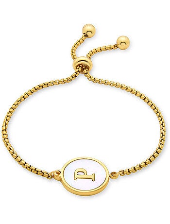 Bracelet en nacre blanche fini en or jaune 18K - lettre P de l’alphabet