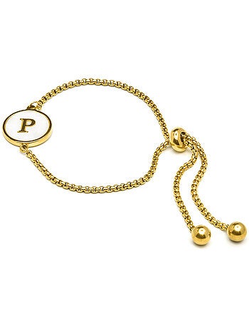Bracelet en nacre blanche fini en or jaune 18K - lettre P de l’alphabet