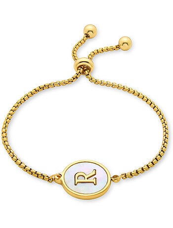 Bracelet en nacre blanche fini en or jaune 18K - lettre R de l’alphabet