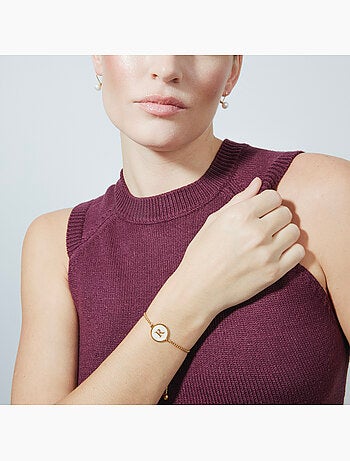 Bracelet en nacre blanche fini en or jaune 18K - lettre R de l’alphabet