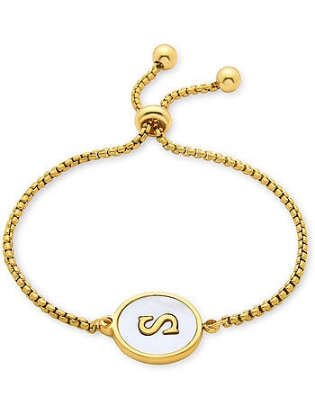 Bracelet en nacre blanche fini en or jaune 18K - lettre S de l’alphabet