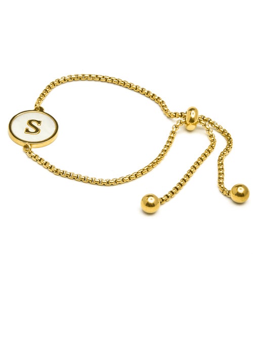 Bracelet en nacre blanche fini en or jaune 18K - lettre S de l’alphabet - Kiabi Bracelet en nacre blanche fini en or jaune 18K - lettre S de l’alphabet - Kiabi
