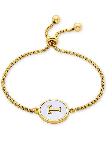 Bracelet en nacre blanche fini en or jaune 18K - lettre T de l’alphabet