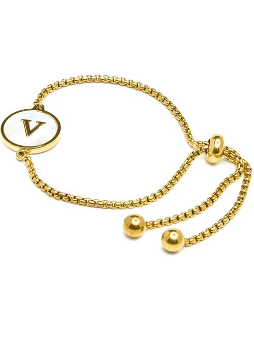 Bracelet en nacre blanche fini en or jaune 18K - Lettre V de l’alphabet - Kiabi Bracelet en nacre blanche fini en or jaune 18K - Lettre V de l’alphabet - Kiabi