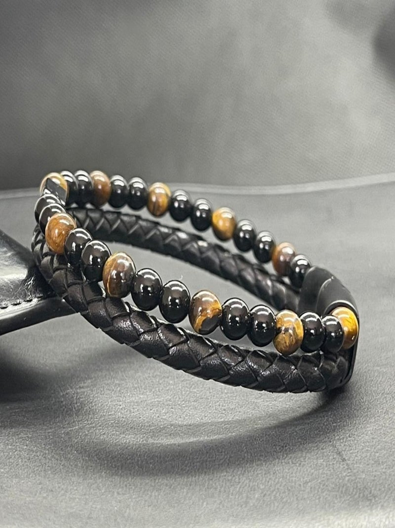 Bracelet en oeil de tigre et obsidienne Noir - Kiabi